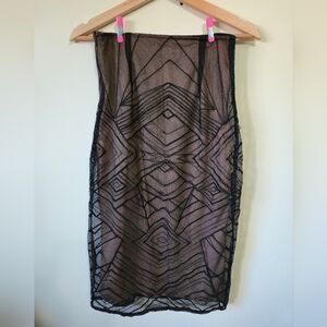 High Waist Black Mesh Geometric Overlay Skirt Vintage 20s Vibe, SM